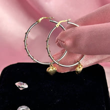 Load image into Gallery viewer, 14K Solid Yellow Gold Sterling Silver Dangle Heart Hoops