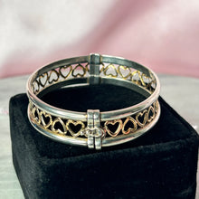 Load image into Gallery viewer, 14K Solid Yellow Gold Sterling Silver Heart Bangle