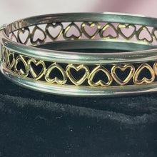 Load and play video in Gallery viewer, 14K Solid Yellow Gold Sterling Silver Heart Bangle
