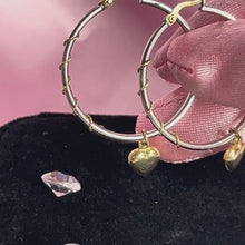 Load and play video in Gallery viewer, 14K Solid Yellow Gold Sterling Silver Dangle Heart Hoops
